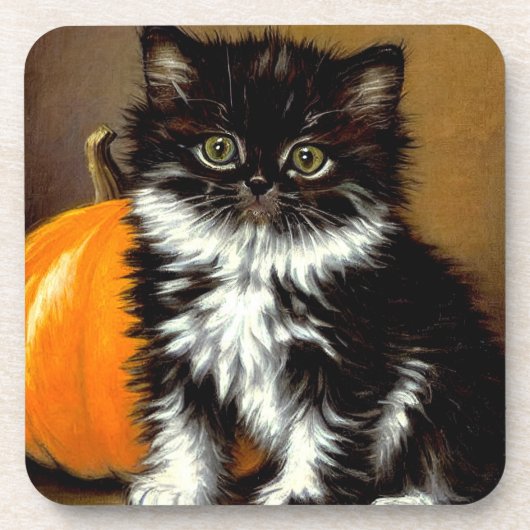 ヴィンテージ白黒ハロウィーン猫 コースター (正面)