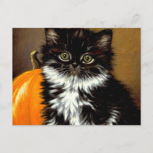 ヴィンテージ白黒ハロウィーン猫 ポストカード