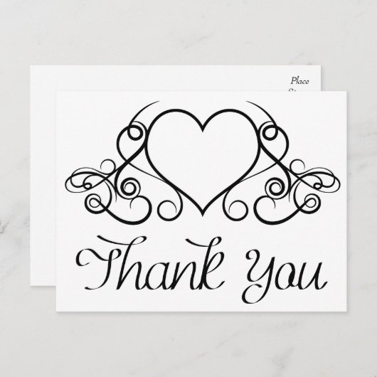 ヴィンテージ白黒ハートありがとう – 結婚s ポストカード (正面/裏面)