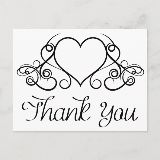 ヴィンテージ白黒ハートありがとう – 結婚s ポストカード (正面)