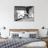 ヴィンテージ白黒バスステアリングホイール キャンバスプリント (インサイチュ (寝室))