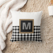 ヴィンテージ白黒バッファロープレイドモノグラム クッション (ブランケット)