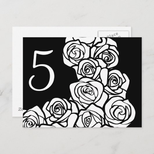 ヴィンテージ白黒バラ表番号はがき ポストカード (正面/裏面)