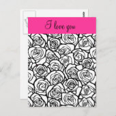 ヴィンテージ白黒バラ「愛してる」葉書 ポストカード (正面/裏面)