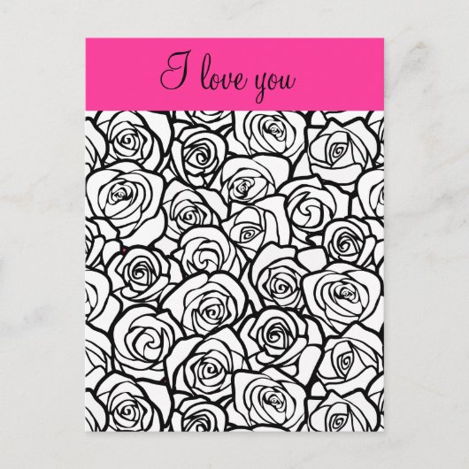 ヴィンテージ白黒バラ「愛してる」葉書 ポストカード (正面)