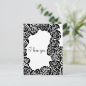 ヴィンテージ白黒バラ「愛してる」葉書 ポストカード (スタンド正面)
