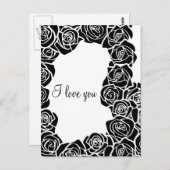 ヴィンテージ白黒バラ「愛してる」葉書 ポストカード (正面/裏面)