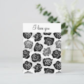 ヴィンテージ白黒バラ「愛してる」葉書 ポストカード (スタンド正面)