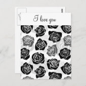 ヴィンテージ白黒バラ「愛してる」葉書 ポストカード (正面/裏面)