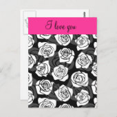 ヴィンテージ白黒バラ「愛してる」葉書 ポストカード (正面/裏面)