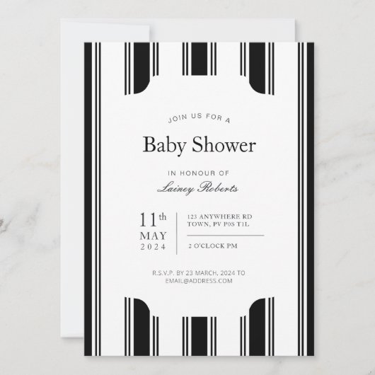 ヴィンテージ白黒バーティカルリージェンシーストライプ 招待状 (正面)