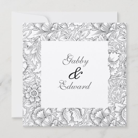 ヴィンテージ白黒パターン結婚式招待状 招待状 (正面)