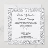 ヴィンテージ白黒パターン結婚式招待状 招待状 (裏面)