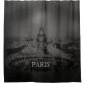 ヴィンテージ白黒パリとエッフェルタワー シャワーカーテン (正面)