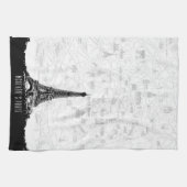 ヴィンテージ白黒パリエッフェルタワーアドネーム キッチンタオル (横)