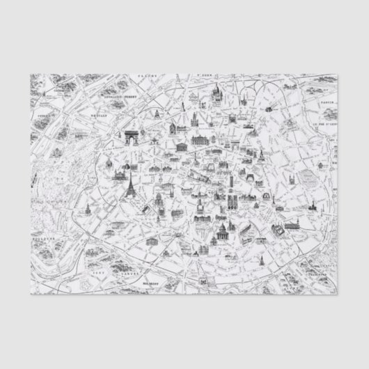 ヴィンテージ白黒パリフランス地図デコページ 薄葉紙 (正面)