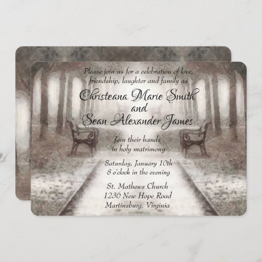 ヴィンテージ白黒パークウォーター色 招待状 (正面/裏面)