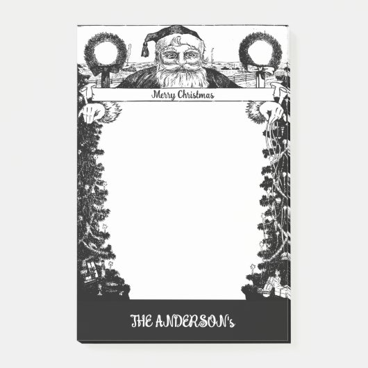 ヴィンテージ白黒ファミリーネームサンタクリスマス ポストイット (正面)