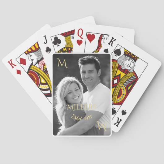 ヴィンテージ白黒ファミリーフォト金ゴールドモノグラム トランプ (裏面)