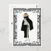 ヴィンテージ白黒フラッパーファッションアート ポストカード (正面/裏面)