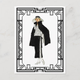 ヴィンテージ白黒フラッパーファッションアート ポストカード