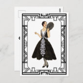 ヴィンテージ白黒フラッパ夕べドレス ポストカード (正面/裏面)