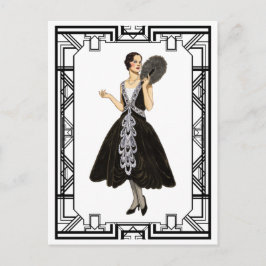 ヴィンテージ白黒フラッパ夕べドレス ポストカード