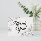 ヴィンテージ白黒フローラサンキューカード ポストカード (スタンド正面)