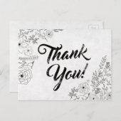 ヴィンテージ白黒フローラサンキューカード ポストカード (正面/裏面)