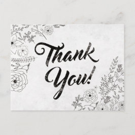 ヴィンテージ白黒フローラサンキューカード ポストカード