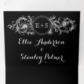 ヴィンテージ白黒フローラフレーム、イニシャル結婚ズ 三つ折り招待状 (内部最初)
