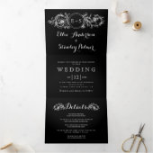 ヴィンテージ白黒フローラフレーム、イニシャル結婚ズ 三つ折り招待状 (内部)