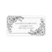 ヴィンテージ白黒フローララインアート差出人住所 ラベル (正面)