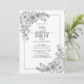 ヴィンテージ白黒フローララインアート50誕生日 招待状 (スタンド正面)