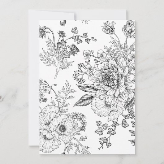 ヴィンテージ白黒フローララインアート60誕生日 招待状 (裏面)