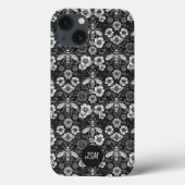 ヴィンテージ白黒フローラルパタンミツバチイニシャル Case-Mate iPhoneケース (裏面)