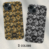 ヴィンテージ白黒フローラルパタンミツバチイニシャル Case-Mate iPhoneケース