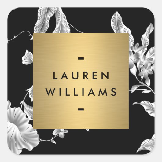 ヴィンテージ白黒フローラルパターン スクエアシール (正面)