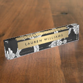 ヴィンテージ白黒フローラルパターン デスクネームプレート (側面)