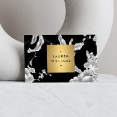 ヴィンテージ白黒フローラルパターン 名刺