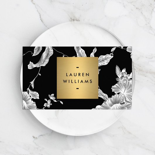 ヴィンテージ白黒フローラルパターン 名刺