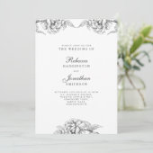 ヴィンテージ白黒フローラ植物結婚式RSVP 招待状 (スタンド正面)