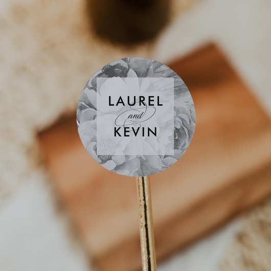 ヴィンテージ白黒フローラ結婚式用シール ラウンドシール