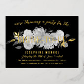 ヴィンテージ白黒フローラ金ゴールド 箔招待状 (正面)