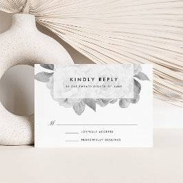 ヴィンテージ白黒フローラRSVPカード 出欠カード