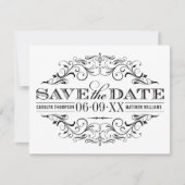 ヴィンテージ白黒フローリッシュ結婚ズ セーブザデート (正面)