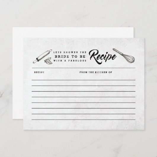 ヴィンテージ白黒ブライダルシャワーレシピカード ポストカード (正面/裏面)