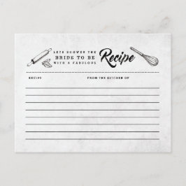 ヴィンテージ白黒ブライダルシャワーレシピカード ポストカード