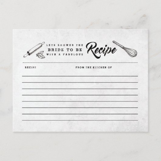 ヴィンテージ白黒ブライダルシャワーレシピカード ポストカード (正面)