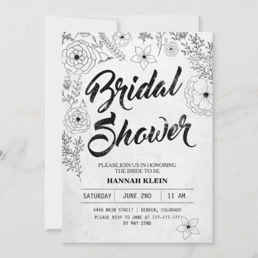 ヴィンテージ白黒ブライダルシャワー招待 招待状 (正面)